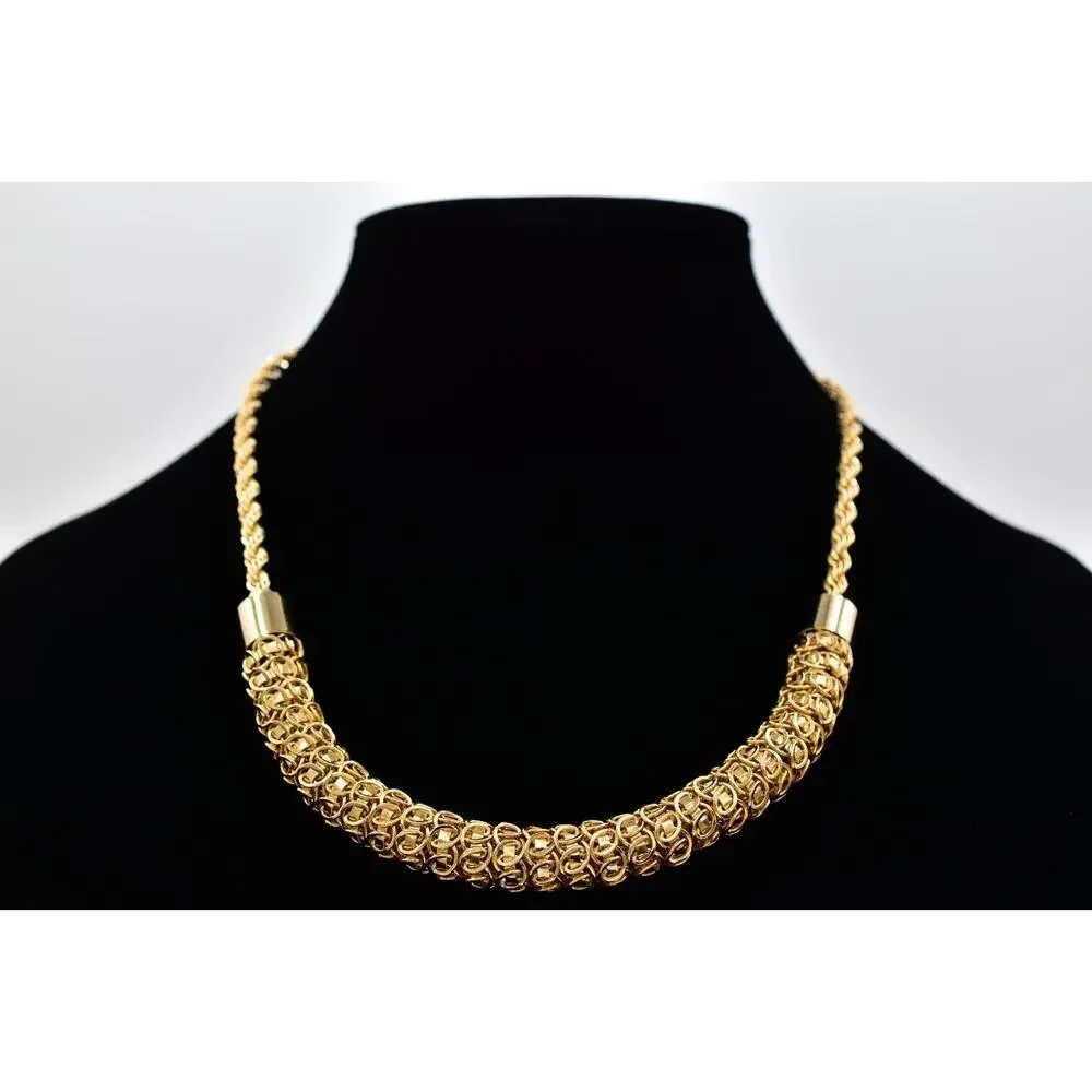 Vintage Gold Mesh Collar Necklace Woven Chain Statement Tubular Chunky 80s BinAU